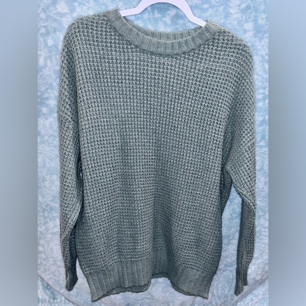 American Eagle Outfitters Waffle Knit Green Crewneck Sweater